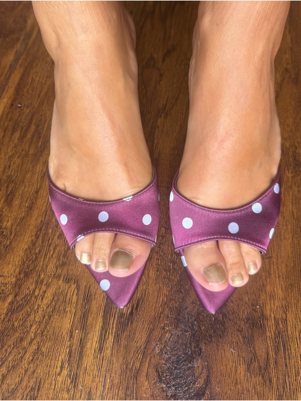 Polka Dot Satin Pointed-Toe Slide Heels - Purple